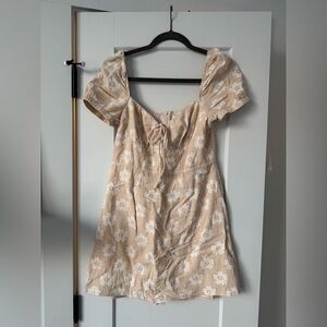 Princess Polly Beige Floral Tie-Front Mini Dress